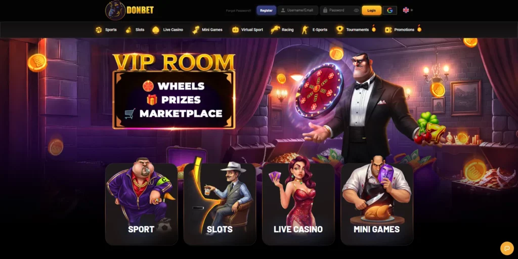 DonBet casino and sportsbook interface with themed lobby design